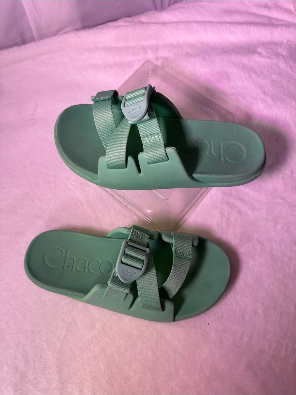 Chaco Seafoam Green Two-Strap Slide Sandals